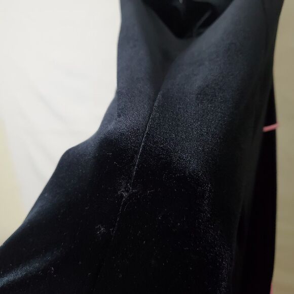 Vtg Betsy & Adam Halter Dress 6 Black Velvet Ruffle Maxi Pink Trim Whimsigoth - Picture 5 of 12